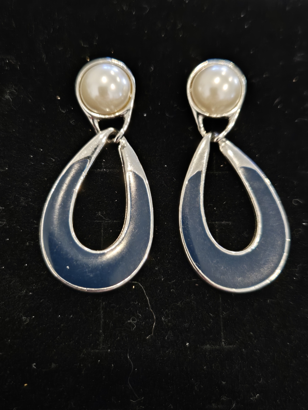 Vintage Navy Faux Pearl Drop Earrings